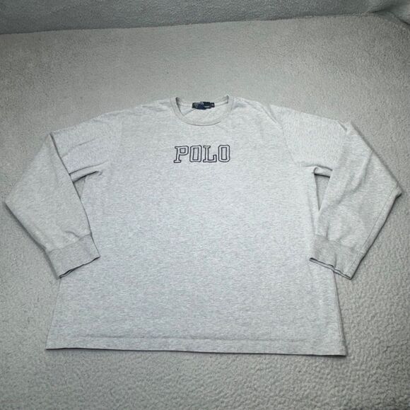 Vintage Polo Ralph Lauren Sweatshirt Men Extra Large Gray Block Letters Crew USA - Picture 1 of 16